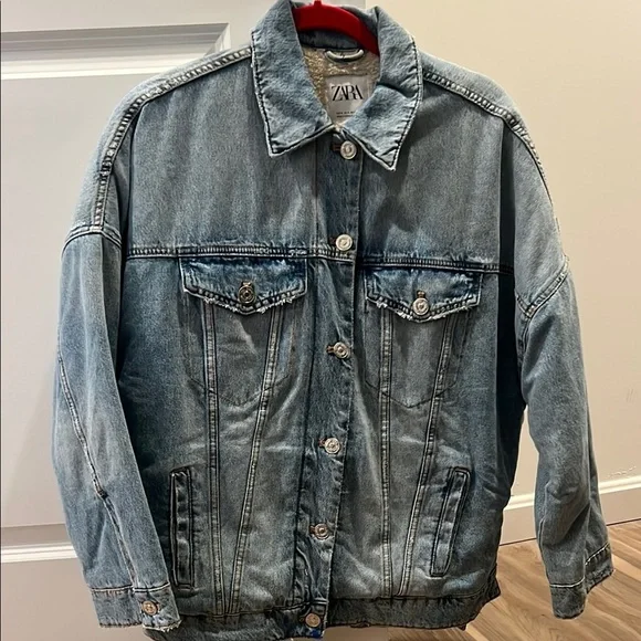 Zara Light Blue Sherpa Lined Denim Oversized Jean Jacket size small women’s - Picture 2 of 10